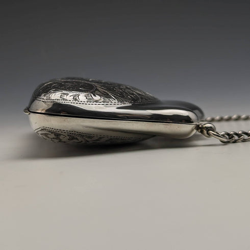 1907年 英国アンティーク 純銀製がま口型 チェーン付きパース Thomas Bishton